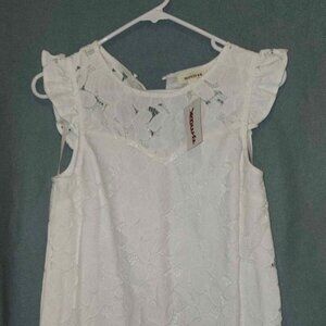 White Lace, Knee Length Dress with Ruffle Sleeves, NWT, Women's Size Small